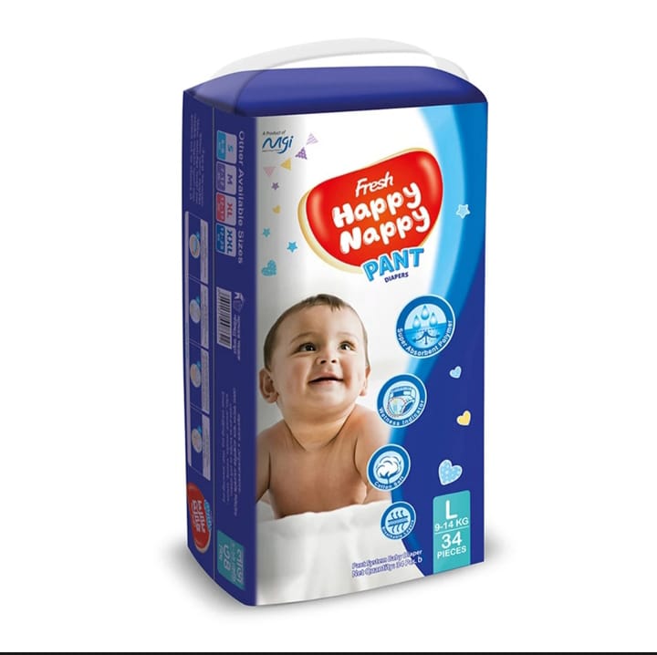 Fresh Happy Nappy Pant Diaper L (9-14kg) 34Pcs